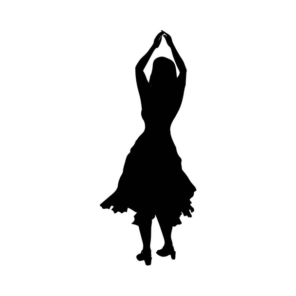 Silueta negra de mujer bailando figura en vestido midi - Vector, Imagen