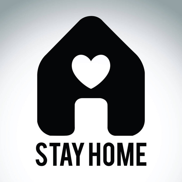Stay home social distancing concetto segno icona logo stop covid-19 bianco e nero vettore  - Vettoriali, immagini