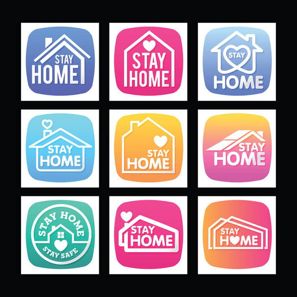 Stay home  social distancing concept sign icon logo stop covid-19 vector  - Vector, Image