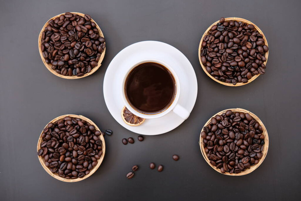 top view coffee beans on table background and space for text - Photo, Image