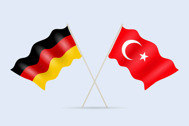 Флаг Германии и Турции вместе. Символ дружбы и сотрудничества государств. Векторная иллюстрация. - Вектор,изображение