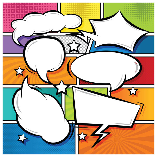 Comic Speech Bubbles Icons Collection Цветной фон Векторная иллюстрация  - Вектор,изображение