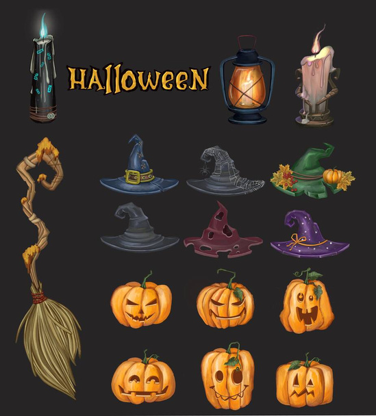 Um conjunto de ilustrações variadas para o Halloween
 - Foto, Imagem