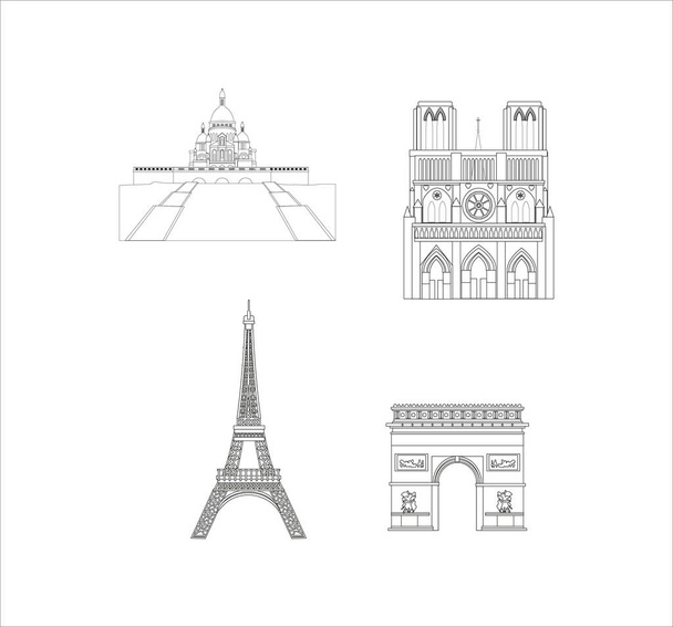 An illustration of famous landmarks in France isolated on a white background - Foto, afbeelding