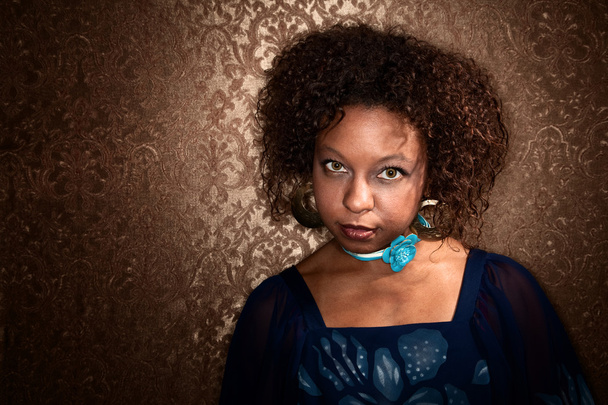 Pretty African American Woman in Blue Dress - Fotoğraf, Görsel