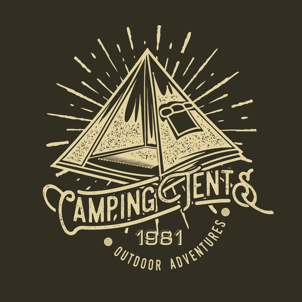 Camping Vintage Tienda Aventura Outdoor Logo Antiguo Vector - Vector, imagen