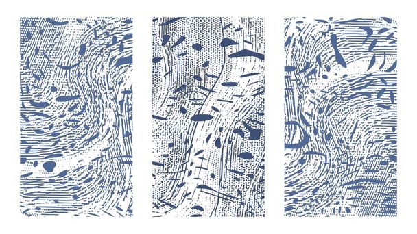 Künstlerische Formen, abstrakter, flüssiger Hintergrund, chaotische Farbe auf Leinwand, Vektor-Set. Dynamische blaue Wasseroberfläche, Illusion, Krümmung - Vektor, Bild