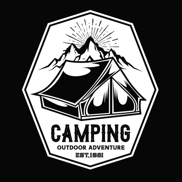 Logo camping et randonnée design, vie aventure, tente Outdoor Vector  - Vecteur, image