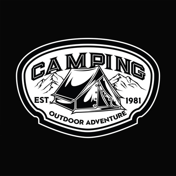 Logo camping et randonnée design, vie aventure, tente Outdoor Vector - Vecteur, image