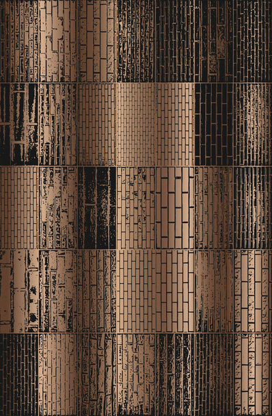 Set van achtergrond baksteen muur texturen. Brons verloop. Vectorillustratie. - Vector, afbeelding