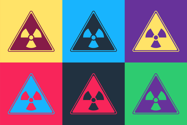 Pop Art Triangle merkki säteilyn symboli kuvaketta eristetty väri tausta. Vektori. - Vektori, kuva