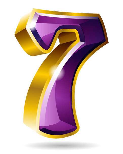 Caráter número dourado e violeta 7 isolado sobre fundo branco. Ilustração vetorial
. - Vetor, Imagem