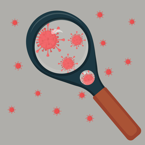 Magnifying glass and coronavirus - Vector, Image