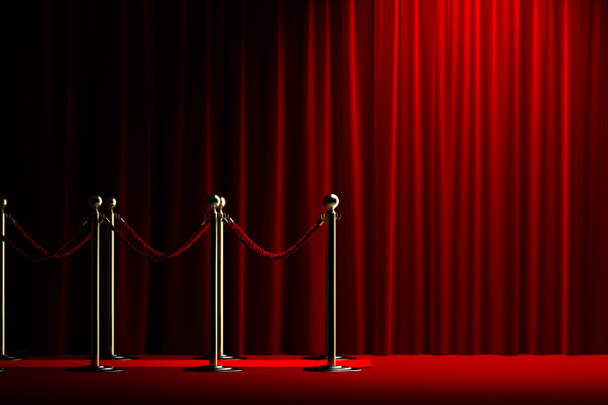 Rope barrier with red carpet and curtain - Photo, Image