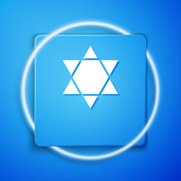 White Star of David icon isolated on blue background. Jewish religion symbol. Symbol of Israel. Blue square button. Vector Illustration. - Vector, Image