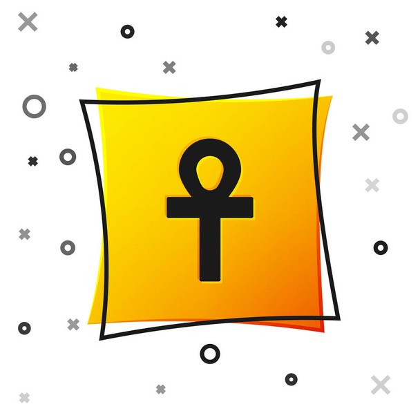 Schwarzes Kreuz ankh Symbol isoliert auf weißem Hintergrund. Gelber quadratischer Knopf. Vektorillustration. - Vektor, Bild