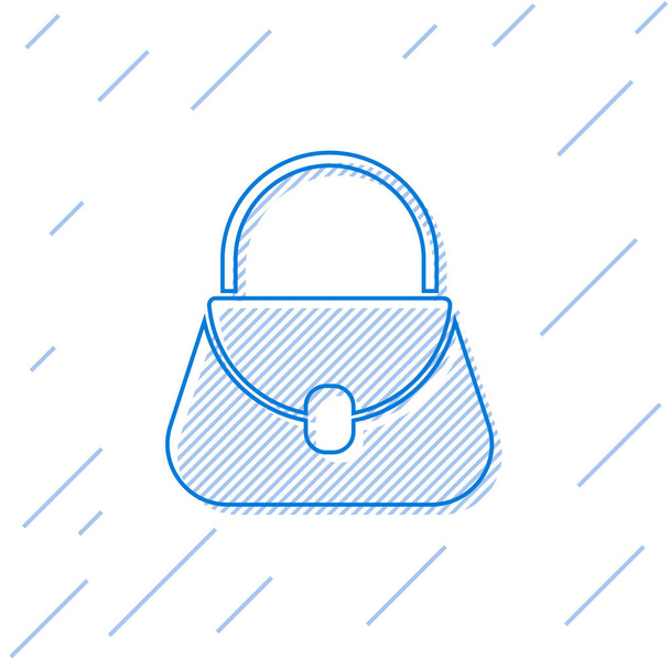 Синя лінія Піктограма сумки ізольована на білому тлі. Жіноча сумка. Гламурний символ повсякденного багажу. Векторна ілюстрація
. - Вектор, зображення