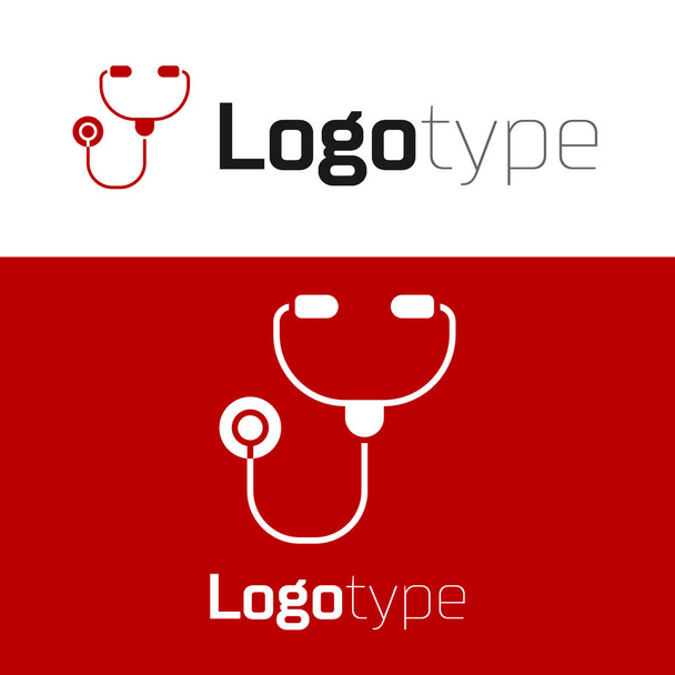 Červený stetoskop lékařské nástroje ikona izolované na bílém pozadí. Prvek šablony návrhu loga. Vektorová ilustrace. - Vektor, obrázek