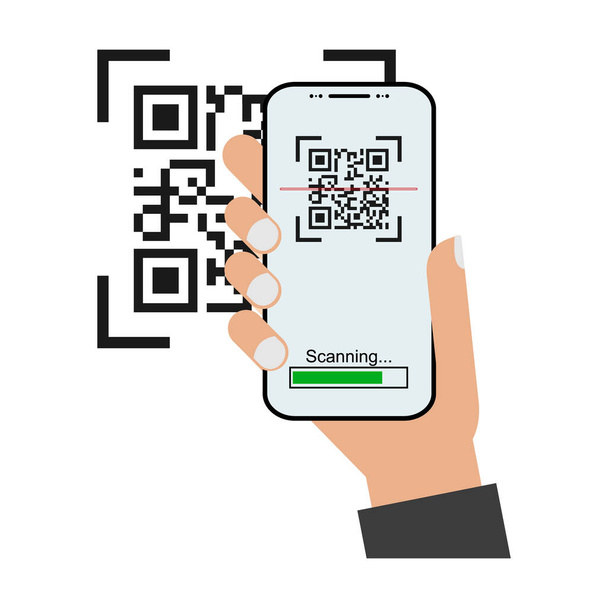 Icône plate avec balayage mobile isolé à la main sur fond blanc. Illustration vectorielle du lecteur de code QR . - Vecteur, image