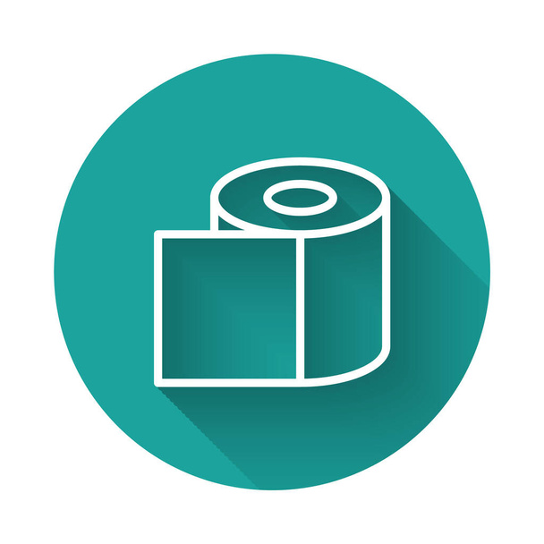 White line Toilet paper roll icon isolated with long shadow. Green circle button. Vector Illustration. - Vector, Image