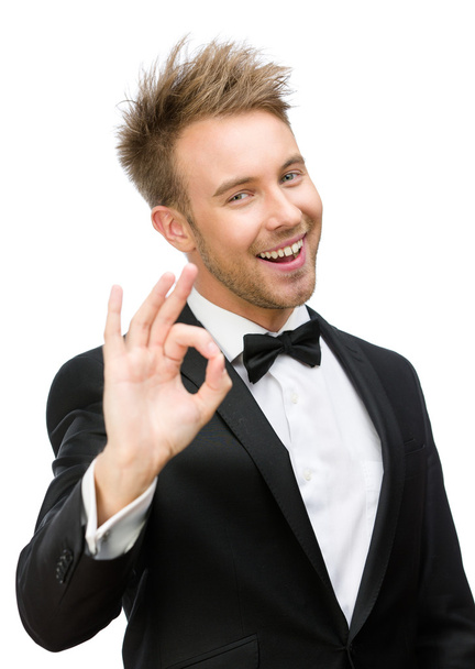 Portrait of okay gesturing business man - Фото, изображение