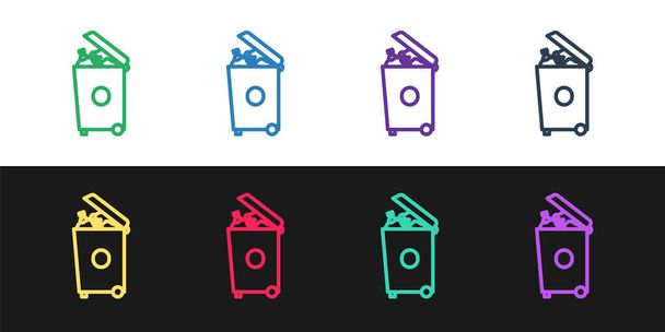 Set line Trash can icon isolated on black and white background. Garbage bin sign. Recycle basket icon. Office trash icon.  Vector Illustration. - Vector, Image