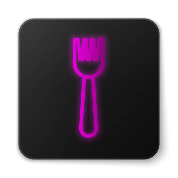 Glowing neon line Disposable plastic fork icon isolated on white background. Black square button. Vector Illustration. - Wektor, obraz
