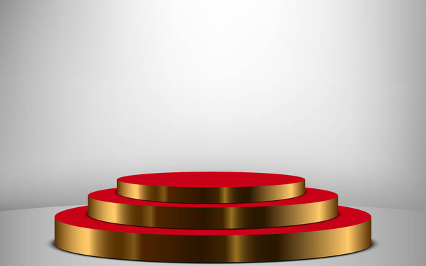 oro podio y alfombra roja con foco en la habitación blanca - Vector, Imagen