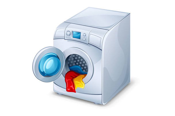 Lavadora con ropa - Vector, imagen