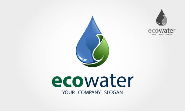 Öko-víz vektor logó sablon. Ez a logó tökéletesen használható vízvezeték-szerelési és csővezeték-szerelési szolgáltatásokhoz, vízkarbantartási szolgáltatásokhoz és bármilyen vízzel kapcsolatos vállalkozáshoz.. - Vektor, kép