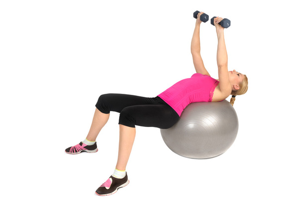 Dumbbell Chest Fly on Stability Fitness Ball Exercise - Fotoğraf, Görsel