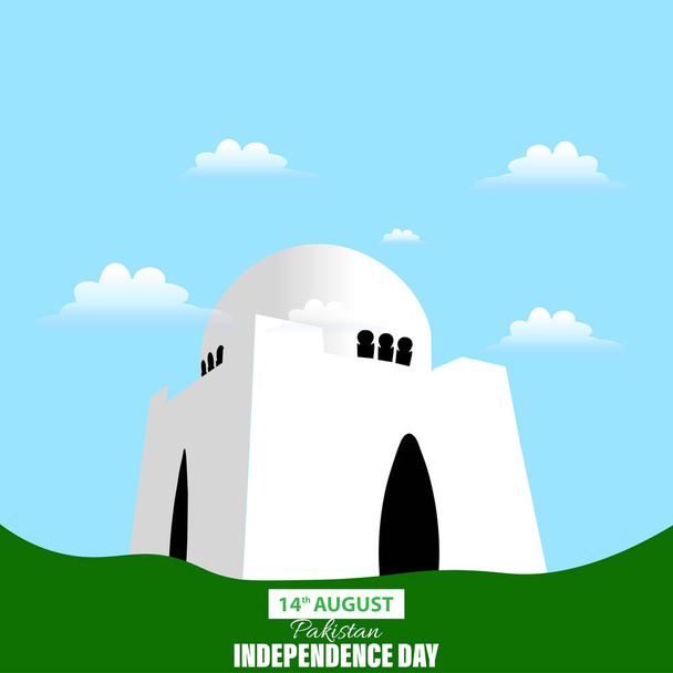 Vector Illustration of Pakistan Independence Day 14 de agosto. Tejido ondulante de la bandera de Pakistán, diseño minimalista. - Vector, imagen