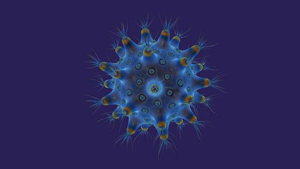 Kirkas Covid-19 kauniita värejä ja kohokohtia - Virology Concept - 3D Rendering - Valokuva, kuva