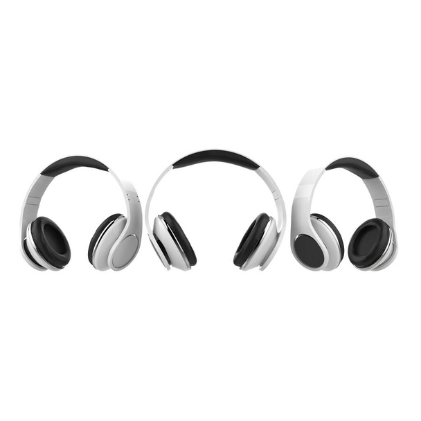 Moderne witte draadloze hoofdtelefoon - set van drie naast elkaar - Foto, afbeelding