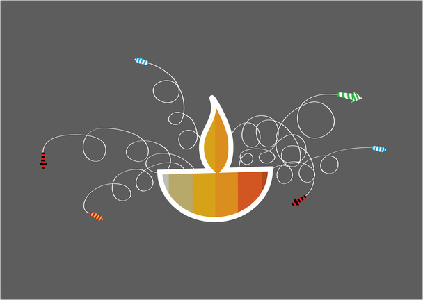 Diwali oil lamp with firework - Vector, imagen