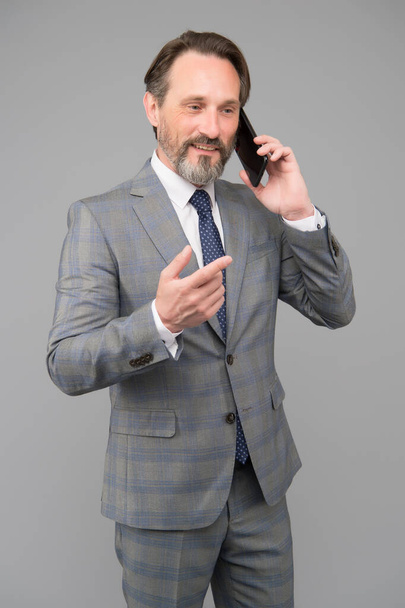Business conversation man mobile phone, successful negotiations concept - 写真・画像