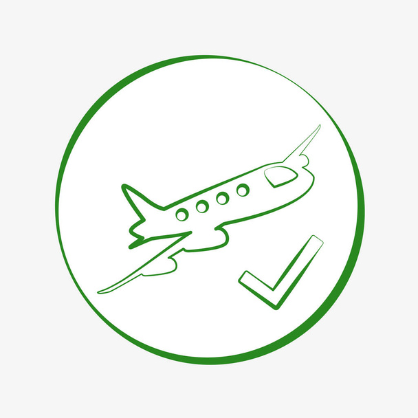 Yeşil uçak ikonu. Uçuş izin verilen illüstrasyon vektör tasarımı - Vektör, Görsel