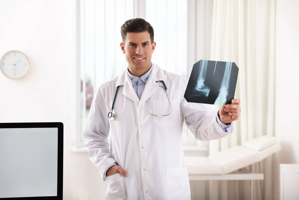 Professional orthopedist examining X-ray picture in clinic - Photo, Image