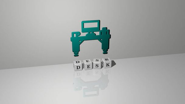 3D ілюстрація графіки DESK та тексту, зробленого металевими кубиками для відповідних значень концепції та презентацій. бізнес і тло
 - Фото, зображення