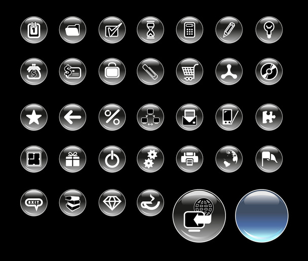 Set of icons for website, round glass icons for network - Vetor, Imagem