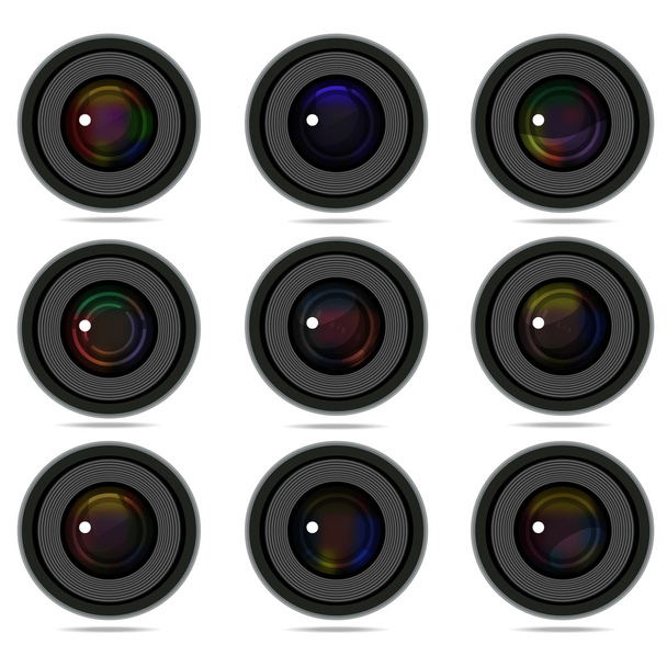 Set of 9 camera photo lens - Vector, Image