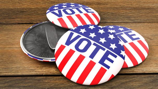 O emblema de voto americano na mesa de madeira para renderização 3d conteúdo social
 - Foto, Imagem