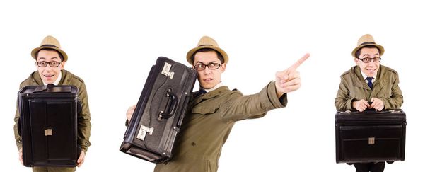 Young man with briefcase isolated on white - Фото, изображение