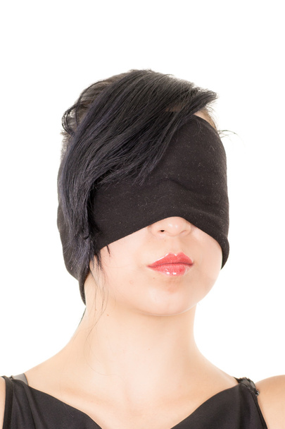Portrait of the young woman blindfold , isolated on white - Foto, imagen
