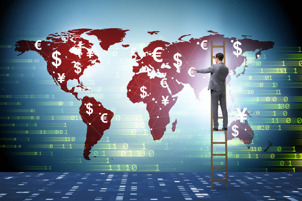 Globaler Geldtransfer und Austauschkonzept mit Geschäftsmann - Foto, Bild