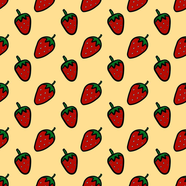 Modèle sans couture fond de fraise rouge fruit sur couleur jaune - Photo, image