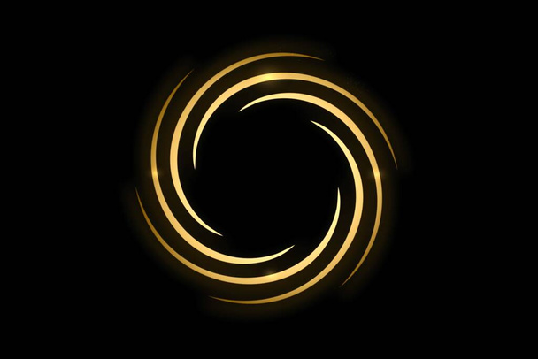 Espiral de oro con anillo de círculo sobre fondo negro, fondo abstracto - Foto, Imagen