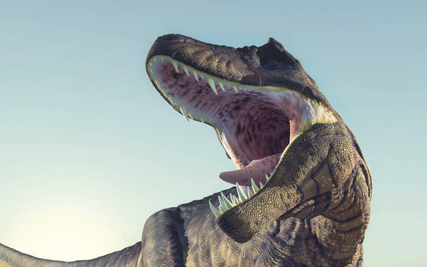 Крупный план ревущего тираннозавра. This is a 3D render illustration .  - Фото, изображение