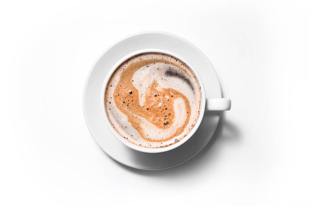 Tasse Kaffee Cappuccino auf weißem Hintergrund, Vollrahmen - Foto, Bild