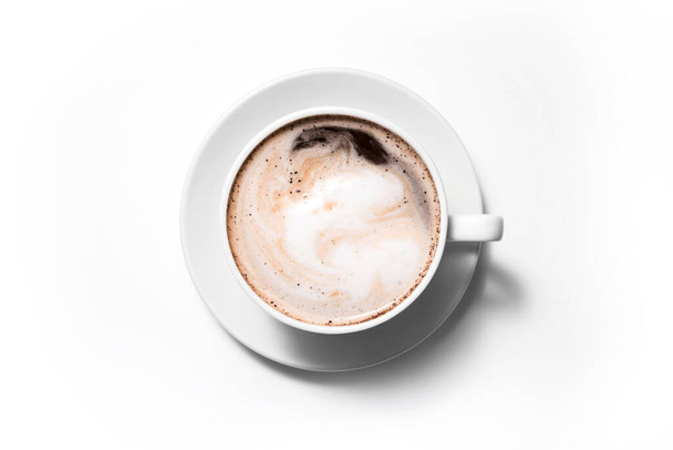 Cup cappuccino καφέ σε λευκό φόντο, πλήρες πλαίσιο - Φωτογραφία, εικόνα